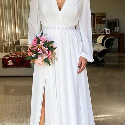 Simple a line chiffon beach boho wedding dress bridal gown