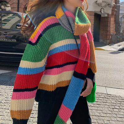 Rainbow stripe sweater + scarf - Thumbnail 1