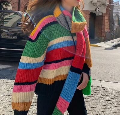 Rainbow Stripe Sweater + Scarf