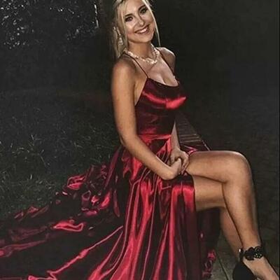 Elegant a-line halter criss cross open back side slit evening dresses - Thumbnail 1