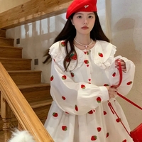 Strawberry Peterpan Collar Ruffle Mini Dress  - Thumbnail 2