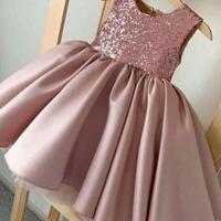 Princess Pink Stain Flower Girl Dress With Sequin - Thumbnail 1