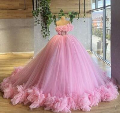 Elegant Ball Gown Tiered Ruffles Women Light Pink Tulle Party Dress 