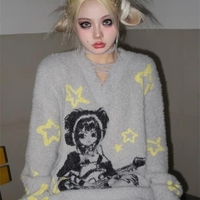 Grey Anime Girl Oversized Sweater  - Thumbnail 2