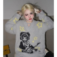 Grey Anime Girl Oversized Sweater  - Thumbnail 4