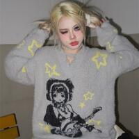 Grey Anime Girl Oversized Sweater  - Thumbnail 6