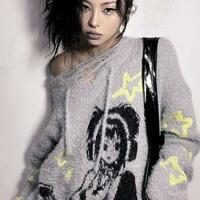 Grey Anime Girl Oversized Sweater  - Thumbnail 7