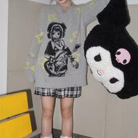 Grey Anime Girl Oversized Sweater  - Thumbnail 8