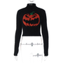 Black Fluffy Pumpkin Turtleneck Sweater -4
