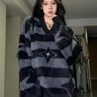 Grey & black star striped sweater 