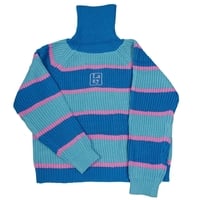 Blue Patchwork Turtleneck Sweater  - Thumbnail 3