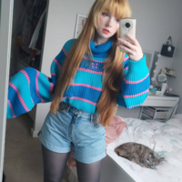 Blue Patchwork Turtleneck Sweater  - Thumbnail 2