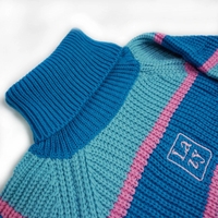 Blue Patchwork Turtleneck Sweater  - Thumbnail 4