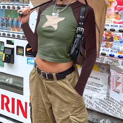 Y2k star patch long sleeve tee