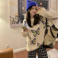 Butterfly Print Loose Sweater  - Thumbnail 7
