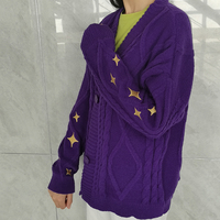 Purple Star Embroidery Button Cardigan  - Thumbnail 1