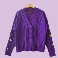 Purple Star Embroidery Button Cardigan  - Thumbnail 2