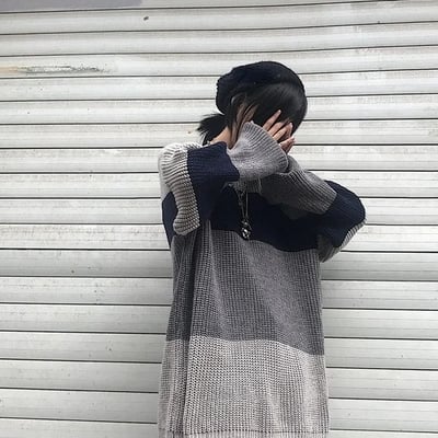 Grey stripe patchwork sweater 