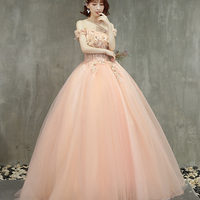 Cute Tulle Lace Long Prom Dress, Off the Shoulder Evening Party Dress - Thumbnail 2