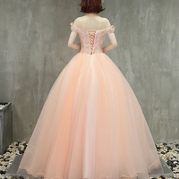 Cute Tulle Lace Long Prom Dress, Off the Shoulder Evening Party Dress - Thumbnail 3