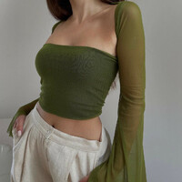 Green Mesh Flare Shawl + Tude Top - Thumbnail 2