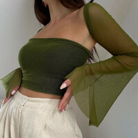 Green Mesh Flare Shawl + Tude Top - Thumbnail 4
