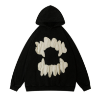 New fashion tooth hoodie, abstract exaggerated street style casual loose hooded long-sleeved sweater - Thumbnail 1