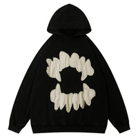 New fashion tooth hoodie, abstract exaggerated street style casual loose hooded long-sleeved sweater - Thumbnail 3