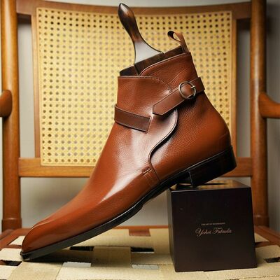 Ankle high brown strap leather jodhpur mens boot handmade