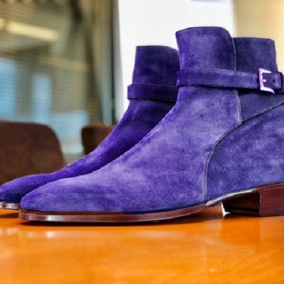 New handmade blue suede monk strap ankle high jodhpur boot for mens - Thumbnail 5