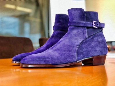New Handmade Blue Suede Monk Strap Ankle High Jodhpur Boot For Mens