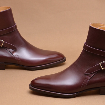 Men jodhpur rounded buckle handmade high ankle genuine leather boots - Thumbnail 5