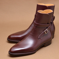 Men Jodhpur Rounded Buckle Handmade High Ankle Genuine Leather Boots - Thumbnail 1