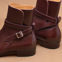 Men Jodhpur Rounded Buckle Handmade High Ankle Genuine Leather Boots - Thumbnail 3