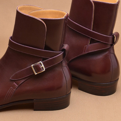 Men jodhpur rounded buckle handmade high ankle genuine leather boots