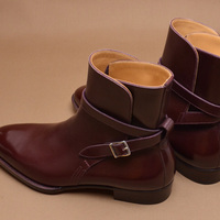 Men Jodhpur Rounded Buckle Handmade High Ankle Genuine Leather Boots - Thumbnail 4