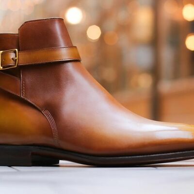 Handmade brown patina leather jodhpur strap boot