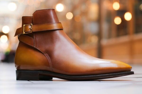 Handmade Men's Brown Patina Leather Jodhpur Strap Boots