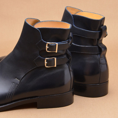 Handmade black double buckle strap jodhpur ankle high boot