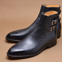 Handmade Black Double Buckle Strap Jodhpur Ankle High Boot - Thumbnail 1