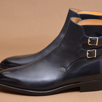 Handmade Black Double Buckle Strap Jodhpur Ankle High Boot - Thumbnail 2