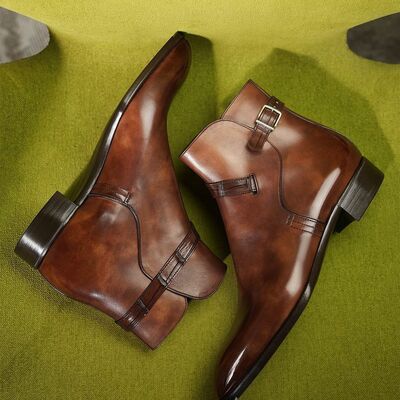 Mens brown leather strap jodhpur boot