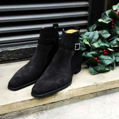 Mens black suede leather jodhpur boot