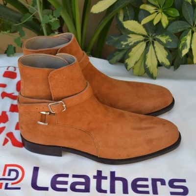 Handmade men rounded strap suede leather jodhpur boot