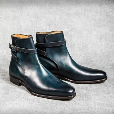 Handmade classic blue genuine leather jodhpur boot