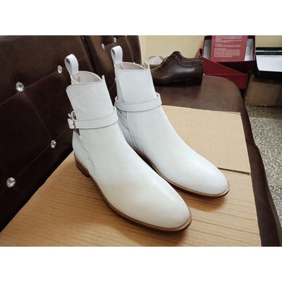 Handmade white leather classic jodhpur dress boot