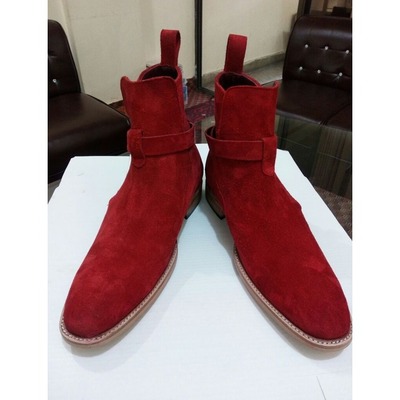 Handmade men jodhpur red suede leather boots