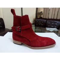 Handmade Men Jodhpur Red Suede Leather Boots - Thumbnail 2