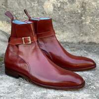 Handmade Men's Burgundy Leather Jodhpur Boots, Men Ankle High Fashion Boots - Thumbnail 1