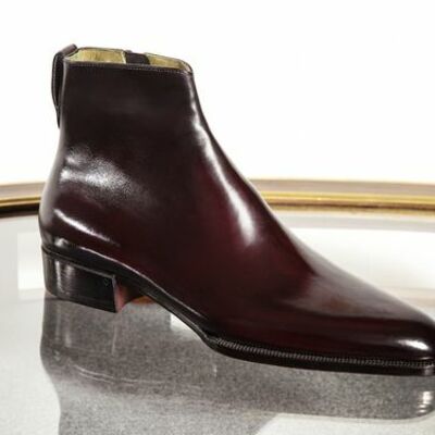 Handmade dark brown leather side zipper ankle high jodhpurs boot